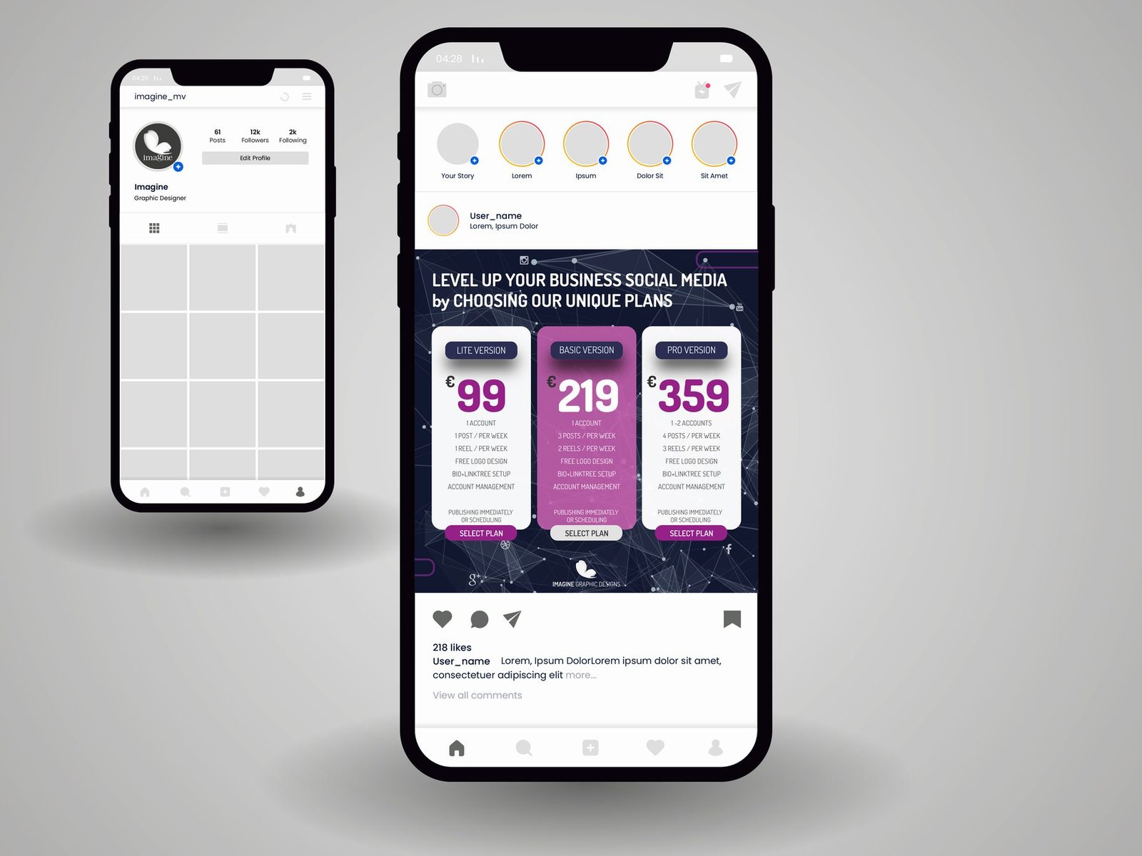Instagram social media package pricing graphic design